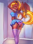  anthro bottomwear clothing clothing_lift equid equine fafecalus female hi_res mammal my_little_pony skirt skirt_lift solo underwear wings yellow_eyes 