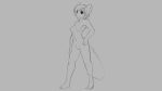  2019 anthro breasts ear_piercing female grey_background hair hand_on_hip mammal monochrome mouse murid murine navel nipples nude piercing pussy rodent short_hair simple_background smile solo standing watsup 