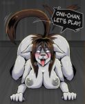  2019 anthro areola aroused ass_up big_areola big_breasts big_butt big_nipples blush bodily_fluids breasts breath brown_hair butt canid canine canis chimera dialogue digital_media_(artwork) domestic_dog drooling empty_eyes english_text female fingers fullmetal_alchemist fur glowing glowing_eyes hair hi_res huge_breasts huge_butt hybrid inviting kneeling long_hair looking_at_viewer looking_pleasured lust mammal nina_tucker nipples nude on_ground open_mouth panting saliva seductive sin_bruh solo speech_bubble sweat tailwag text thick_thighs tongue tongue_out white_body white_fur wide_hips 