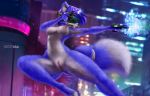  absurd_res action_pose blue_body blue_fur breasts canid canine female fox fur futuristic gun hi_res krystal mammal nintendo nipples nude pose pussy ranged_weapon solo star_fox v-tal video_games weapon 