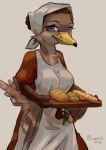  absurd_res anatid anseriform avian big_breasts bird bread breasts clothing duck female food happy hi_res lluumi medieval 