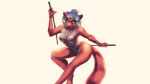  2019 ailurid anthro breasts female hair holding_object holding_weapon katana looking_at_viewer mammal melee_weapon nipples nude red_panda simple_background solo sword watsup weapon white_background 