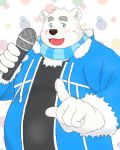  2019 anthro blue_eyes blush fur hi_res humanoid_hands male mammal overweight overweight_male polar_bear scarf shirane_kan solo ursid ursine utau white_body white_fur yaki_atsuage 