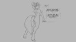  2019 anthro anus bare_back breasts dialogue english_text equid equine female grey_background hair holding_arm hooves horse looking_at_viewer mammal monochrome nipples nude pussy shoulder_blades simple_background solo standing talking_to_viewer text watsup 