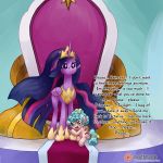  1:1 bodily_fluids chair cozy_glow_(mlp) crying dialogue duo english_text equid equine feral freckles friendship_is_magic furniture hi_res horn mammal my_little_pony patreon pterippus smudge_proof tears text throne throne_room twilight_sparkle_(mlp) winged_unicorn wings young 