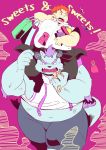  behemoth_(housamo) belly clothing cookie food hi_res hoodie horn human male mammal maru_707 monster moobs overweight ryouta_yakushimaru tokyo_afterschool_summoners topwear video_games 