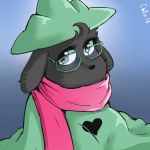  &lt;3 2018 animal_humanoid anthro black_body black_fur bovid cafin canid canid_humanoid canine canine_humanoid caprine clothed clothing deltarune digital_media_(artwork) dog_humanoid eyewear floppy_ears fur glasses goat green_clothing green_headwear hat headgear headwear hi_res humanoid looking_at_viewer male mammal mammal_humanoid ralsei scarf silver_eyes simple_background solo video_games 