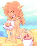  aggie_heart bell big_breasts bikini breasts clothed clothing collar female goo_creature hi_res humanoid humanoid_pointy_ears inflatable legwear luckypan navel not_furry orange_body orange_eyes slime swimwear water 