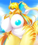  2019 absurd_res anthro areola big_breasts blonde_hair blue_eyes breasts curvy_figure digital_media_(artwork) female fish hair hi_res huge_breasts long_hair looking_at_viewer marine mleonheart nipples non-mammal_breasts nude pussy sasha_sweets shark slightly_chubby smile solo thick_thighs voluptuous 