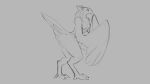  2019 anthro avian beak bird breasts feathers female grey_background monochrome nipples nude side_view simple_background solo standing watsup wings 