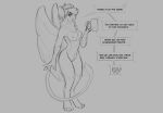  &lt;3 2019 alternate_species anthro avian beak beverage breasts changeling_tale clothing crossgender dialogue feathers female grey_background gryphon hat hat_only headgear headwear looking_at_viewer malcolm_(changeling_tale) monochrome mostly_nude nipples pussy simple_background smile solo standing watsup wings 