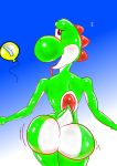  anthro balloon big_butt biped blubglub blue_eyes blush bubble_butt butt digital_media_(artwork) dinosaur female green_body green_yoshi hi_res inflation looking_at_viewer looking_back mario_bros nintendo nude open_mouth outside p-balloon raised_tail reptile scalie shiny short_tail simple_background smile solo tongue tongue_out video_games wide_hips yoshi 