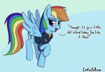  2019 english_text equid equine feathered_wings feathers feral friendship_is_magic hi_res infrayellow looking_at_viewer mammal my_little_pony pterippus rainbow_dash_(mlp) solo text wings 