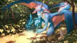  anthro day detailed_background dragon forest fur furred_dragon grass hair male membrane_(anatomy) membranous_wings outside smile solo tree wings zephra 