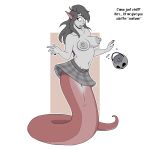  1:1 2019 absurd_res alpha_channel black_hair breasts candy dialogue female food hair halloween hi_res holidays humanoid_pointy_ears kilt lamia long_hair navel nipples open_mouth reptile scalie serpentine simple_background snake solo surprise tharkis transformation transparent_background unidentified-tf unseen_character 