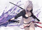  bikini breasts cleavage fate/grand_order fate_(series) garter_belt gloves jeanne_d&#039;arc_(fate) jeanne_d&#039;arc_alter katana kodamazon long_hair navel swimsuit sword weapon white_hair yellow_eyes 