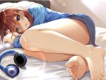  barefoot bed blue_eyes brown_hair go-toubun_no_hanayome headphones kurokuro_illust nakano_miku 