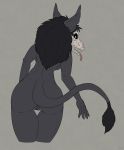  2019 absurd_res anthro black_body black_fur black_hair bone breasts butt canid canine digital_media_(artwork) female fur hair hi_res looking_at_viewer looking_back mammal monster norumgt nude open_mouth pussy scp-1471 scp_foundation simple_background skull solo standing teeth tongue tongue_out undead 