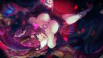  blue_eyes breasts cleavage evelynn horns japanese_clothes league_of_legends minyom short_hair tattoo waifu2x 