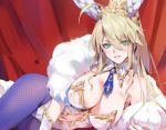  animal_ears artoria_pendragon_(all) artoria_pendragon_(lancer) blonde_hair bodysuit breasts bunny_ears bunnygirl cleavage cropped fate/grand_order fate_(series) green_eyes long_hair navel pantyhose ponytail signed tiara tie wristwear yang-do 