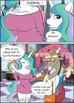  absurd_res amaichix anthro big_breasts breasts clothing dialogue discord_(mlp) draconequus equid female friendship_is_magic hi_res horn male mammal my_little_pony princess_celestia_(mlp) winged_unicorn wings 