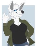 2017 5_fingers anthro black_nose breasts canid canine canis clothed clothing digital_media_(artwork) domestic_dog eyebrows eyelashes female fingers fur hair hi_res mammal senimasan solo white_body white_fur white_hair 