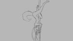  2019 anthro breasts canid canine female fox grey_background hair licking mammal monochrome multi_breast nipples nude pole side_view simple_background snout solo stripper_pole tongue tongue_out upside_down watsup 
