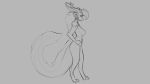  2019 anthro breasts digitigrade dragon female grey_background hair hand_on_hip horn long_tail monochrome nipples nude side_view simple_background solo standing watsup 