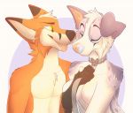  2017 anthro breasts canid canine canis collar digital_media_(artwork) domestic_dog duo eyebrows eyelashes eyes_closed featureless_breasts female fox fur leash male male/female mammal nude open_mouth orange_body orange_fur senimasan simple_background smile teeth tongue yellow_eyes 