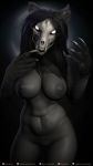  3d_(artwork) black_body black_hair bone breasts canid canine canis digital_media_(artwork) female fur hair halloween holidays looking_at_viewer mammal nude open_mouth portrait scp-1471 scp_foundation skeleton skull solo spooky teeth tenzide white_eyes wolf zbrush 