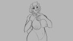  2019 anthro big_breasts breasts chest_tuft female grey_background hair mammal monochrome nipples nude open_mouth simple_background sketch solo surprise thick_thighs tuft ursid watsup 