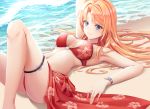 aqua_eyes beach bikini blush garter long_hair orange_hair original rla058058 swimsuit water wristwear 