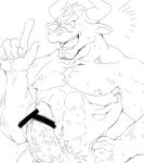  2019 5_fingers abs anthro armpit_hair big_penis bodily_fluids body_hair bovid bovine censor_bar censored erection eyebrows eyes_closed fingers fry_sasami genital_fluids gesture glans gyumao hair horn humanoid_penis male mammal manly muscular muscular_male navel nipples pecs penis pointing precum pubes scar small_ears smile solo spikes spiky_hair stubble sweat teeth thick_eyebrows tokyo_afterschool_summoners tongue vein veiny_penis video_games 