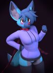 3d_(artwork) anthro blender_(software) blue_body blue_clothing blue_fur blue_hair blue_panties blue_underwear blush breasts canid canine clothing crossgender digital_media_(artwork) dipstick_ears dipstick_tail female fox fur grey_body grey_eyelids grey_fur grey_inner_ear hair hand_on_hip hi_res hoodie legwear looking_forward male_(lore) mammal markings multicolored_body multicolored_ears multicolored_fur panties pattern_clothing pattern_scarf red_eyes red_nose scarf small_breasts smile smirk standing striped_clothing striped_scarf stripes tail tail_markings thigh_highs topwear underwear username-password username_(character) winter_clothing