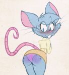 2023 anthro big_ears big_eyes biped black_eyebrows black_eyelashes blue_body blue_ears blue_eyes blue_freckles blue_fur blue_hair blue_pupils blue_tuft blush body_blush bottomwear buckteeth butt butt_blush cheek_tuft clothed clothed_anthro clothed_female clothing colored embarrassed excitedzone eye_through_hair eyebrow_through_hair eyebrows eyelashes eyelashes_through_hair facial_tuft female female_anthro freckles freckles_on_butt freckles_on_face fur fur_tuft furgonomics gold_belt hair hi_res long_tail mammal mia_mouse mouse mouse_ears mouse_tail murid murine panties pencil_skirt pink_inner_ear pink_nose pink_tail pupils purple_blush purple_clothing purple_panties purple_underwear rear_view rodent shirt skirt solo standing tail tail_through_skirt teeth topwear translucent translucent_hair tuft underwear upskirt whiskers yellow_bottomwear yellow_clothing yellow_shirt yellow_skirt yellow_topwear