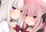  2girls amashiro_natsuki catgirl close fang foxgirl original pink_eyes pink_hair purple_eyes shoujo_ai waifu2x white_hair 
