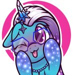 &lt;3 &lt;3_eyes :3 absurd_res auroricorn blush comet_(mlp) equid equine eyewear glasses hasbro hexagonal_glasses hi_res horn jewelry leg_markings looking_at_viewer magician-horse mammal markings mlp_g5 my_little_pony necklace portrait purple_eyes socks_(marking) sparkles tongue tongue_out unicorn