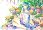  aqua_eyes aqua_hair butterfly dress flowers kam_(kkying2008) leaves long_hair original 