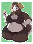 absurd_res anthro belly big_breasts bird_dog bottomwear bra breasts brown_body brown_fur canid canine canis chubby_female clothing collar curled_tail dessert domestic_dog female food fur hand_on_hip hi_res hunting_dog ice_cream legwear looking_at_viewer m00ny mammal navel nipples one_eye_closed setter shorts solo tail thick_thighs thigh_highs tongue tongue_out underwear white_body white_fur wide_hips wink yellow_body yellow_fur