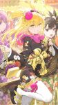  5girls alternate_hairstyle bag black_hair black_kimono blonde_hair dragon_print gaouin_tsukasa green_kimono haimura_kiyotaka hair_ornament handbag happy_new_year highres hokaze_junko japanese_clothes kimono looking_at_viewer multiple_girls print_kimono purple_hair purple_kimono ribbon-trimmed_legwear ribbon_trim shokuhou_misaki smile star-shaped_pupils star_(symbol) symbol-shaped_pupils thighhighs toaru_kagaku_no_mental_out toaru_kagaku_no_railgun toaru_majutsu_no_index two_side_up white_thighhighs yellow_eyes 