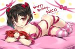  black_hair blush bow long_hair love_live!_school_idol_project navel nude red_eyes ribbons shitou thighhighs twintails yazawa_nico 