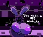 &lt;3 anthro areola beady_eyes big_breasts black_background black_eyes breasts chaoticdream cheek_tuft dialogue digital_creature facial_tuft female five_nights_at_freddy&#039;s huge_breasts lagomorph leporid looking_at_viewer mammal nipples open_mouth purple_areola purple_background purple_body purple_nipples rabbit scottgames shadow_bonnie_(fnaf) simple_background solo talking_to_viewer text thick_thighs tuft wide_hips