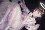  angel brown_hair dress gloves gray_eyes halo naomasap original short_hair sketch thighhighs wings 