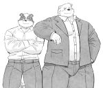 2023 anthro bear bottomwear canid canine canis clothing domestic_dog duo hi_res humanoid_hands kemono male mammal overweight overweight_male pants shirt simple_background sv_grart topwear white_background