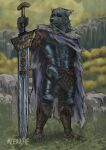 absurd_res anthro armor big_sword blaidd_(elden_ring) boots canid canine canis cape clothed clothing elden_ring footwear fromsoftware front_view fully_clothed greatsword hi_res holding_object holding_sword holding_weapon male mammal melee_weapon mlerrhe outside scar solo standing sword warrior weapon wolf