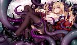  anotoki_ashi anthropomorphism blonde_hair blush breasts kantai_collection long_hair navel nipples no_bra open_shirt pantyhose pussy_juice red_eyes skirt tentacles torn_clothes wo-class_aircraft_carrier 