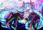  aqua_eyes aqua_hair boots computer elbow_gloves gloves goggles gradient hatsune_miku long_hair skirt tattoo thighhighs tie twintails vocaloid waifu2x yuuki_kira zettai_ryouiki 