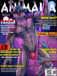 anthro antlers arm_tuft armpit_hair blue_hair body_hair bulge chest_hair cover elbow_tuft facial_tuft fahen_(dragonmate7) hair half-closed_eyes hi_res horn hybrid inner_ear_fluff iudicium86 looking_at_viewer magazine_cover male mohawk multicolored_hair muscular muscular_anthro muscular_male muscular_thighs narrowed_eyes neck_tuft nipples pole pubes qr_code raised_arm red_nose sergolf smile solo spotlights stripper_pole tail tail_tuft teeth text tuft two_tone_hair