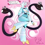 android animatronic anthro breasts dialogue digital_media_(artwork) english_text female hi_res humanoid machine mommy_kink monster_tail not_furry p3r puppi~ robot robot_humanoid simple_background solo tail text unusual_anatomy unusual_tail