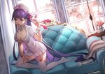  bb_(fate) breasts bubble1995 cleavage collar fate/grand_order fate_(series) flowers garter headdress long_hair nurse purple_eyes purple_hair stockings wristwear 